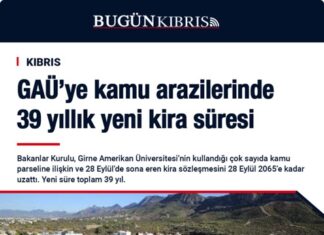 Bakanlar Kurulu, Girne Amerikan Üniversitesi’nin kullanımındaki 17 ayrı kamu parseline ilişkin kira sözleşmesini 28 Eylül 2065’e kadar uzattı. 28 Eylül 2026’da sona eren sözleşme böylece 39 yıl daha uzatılmış oldu. Karar, Taşınmaz Hazine Malları Yasası kapsamında onaylandı.